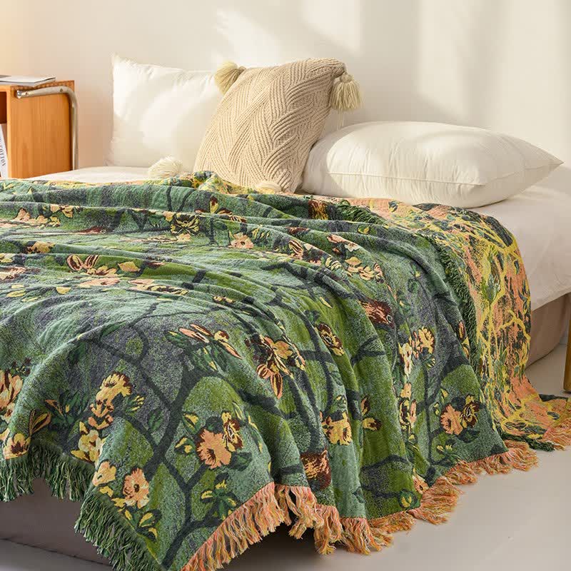 Coperta artistica in garza di cotone con uccelli del bosco - image 2