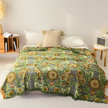 Coperta in garza di cotone con nappe e motivo floreale ispirato al giardino - image 1