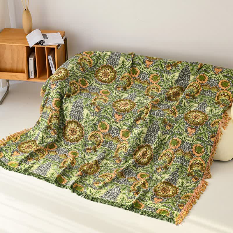 Coperta in garza di cotone con nappe e motivo floreale ispirato al giardino - 230cm x 250cm - image 0