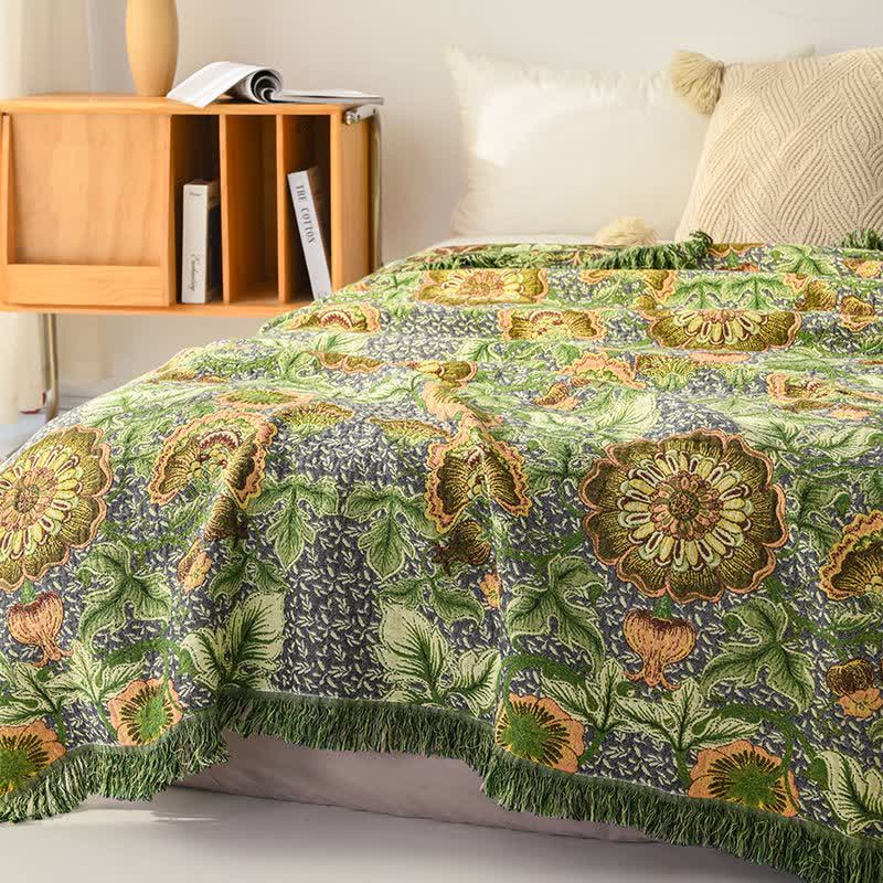 Coperta in garza di cotone con nappe e motivo floreale ispirato al giardino - image 3