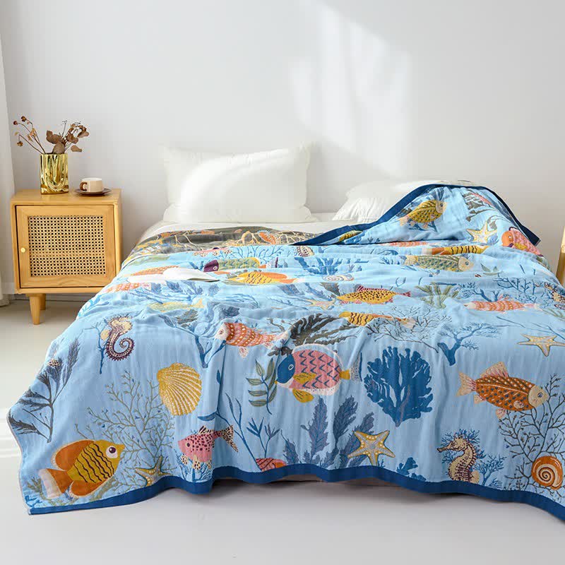 Coperta reversibile in garza di cotone a tema oceano - image 2