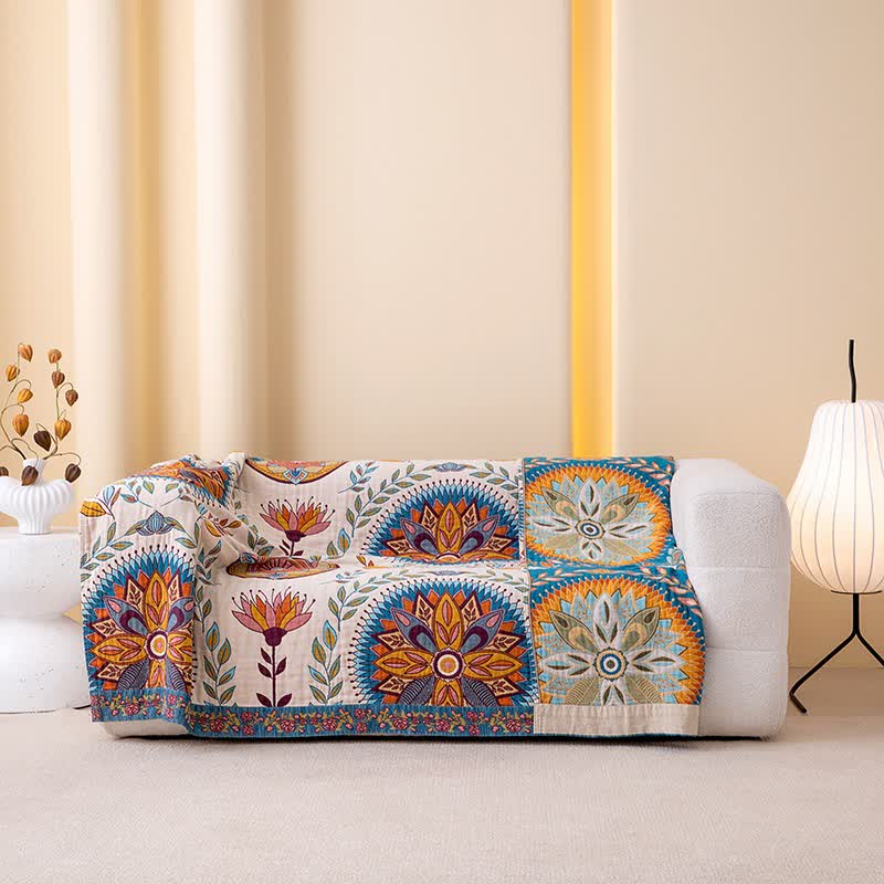 Coperta in garza di cotone con motivo esotico a foglie - 230cm x 250cm - image 0