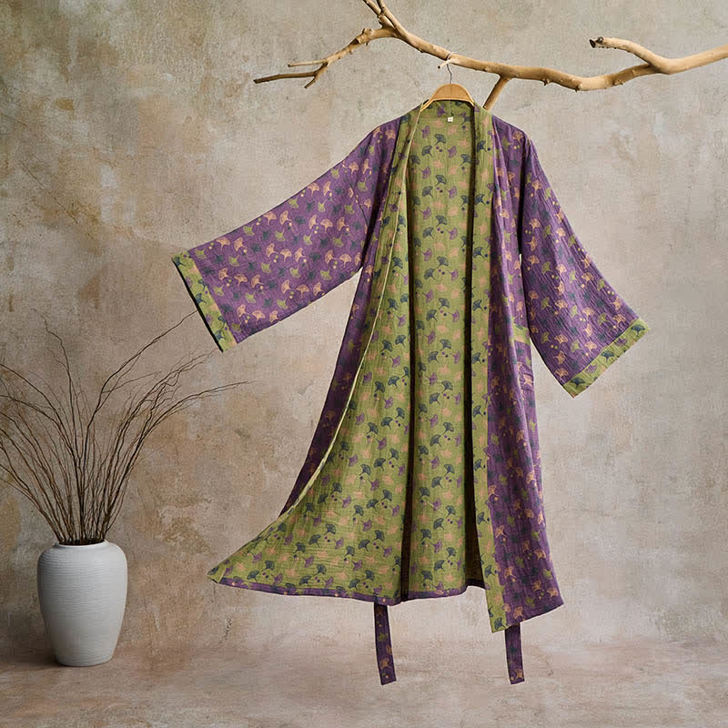 Kimono bicolore in garza di cotone ginkgo - Viola e verde - 2XL - image 29