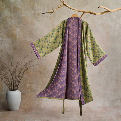 Kimono bicolore in garza di cotone ginkgo - Verde e viola - 2XL - image 32