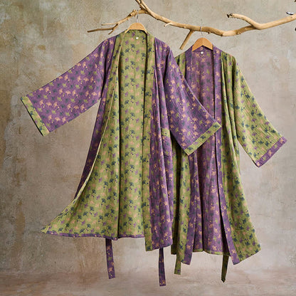Kimono bicolore in garza di cotone ginkgo - image 2