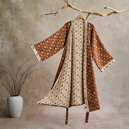 Kimono bicolore in garza di cotone ginkgo - Caffè e beige - XL - image 34