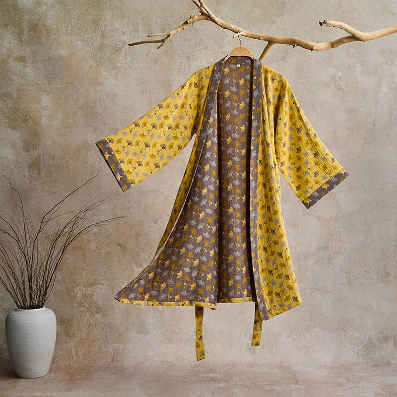 Kimono bicolore in garza di cotone ginkgo - Giallo e grigio - 2XL - image 27