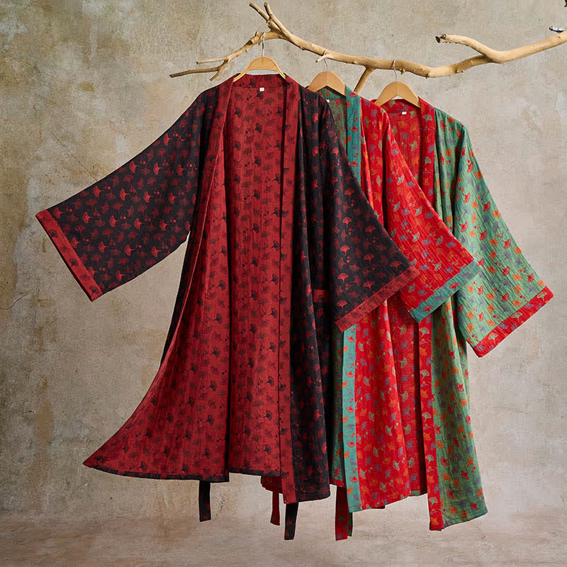 Kimono bicolore in garza di cotone ginkgo - image 1