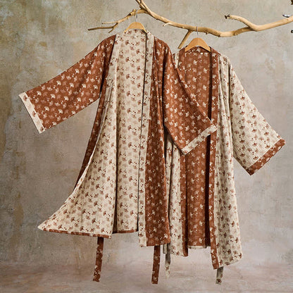 Kimono bicolore in garza di cotone ginkgo - image 3