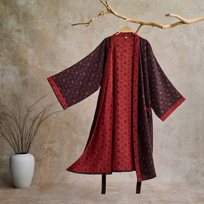 Kimono bicolore in garza di cotone ginkgo - Nero e rosso - 2XL - image 22