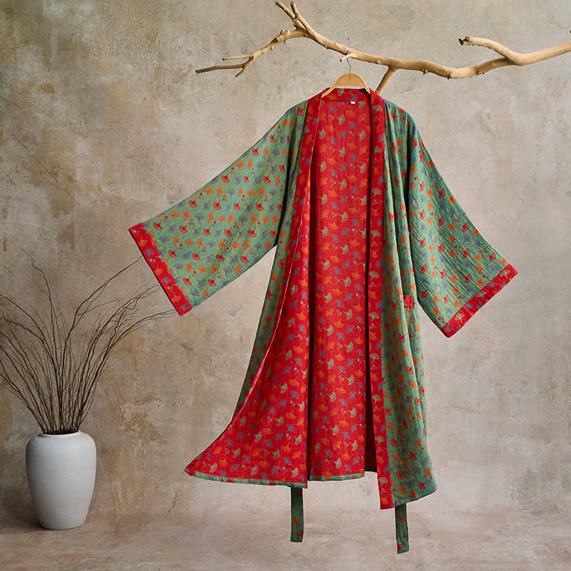 Kimono bicolore in garza di cotone ginkgo - Verde e rosso - 2XL - image 31