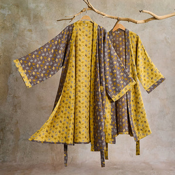 Kimono bicolore in garza di cotone ginkgo - image 0