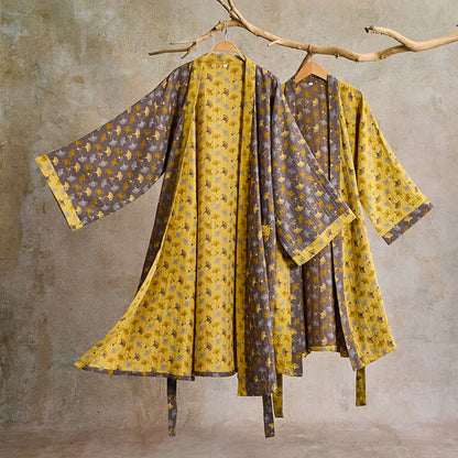 Kimono bicolore in garza di cotone ginkgo - image 0