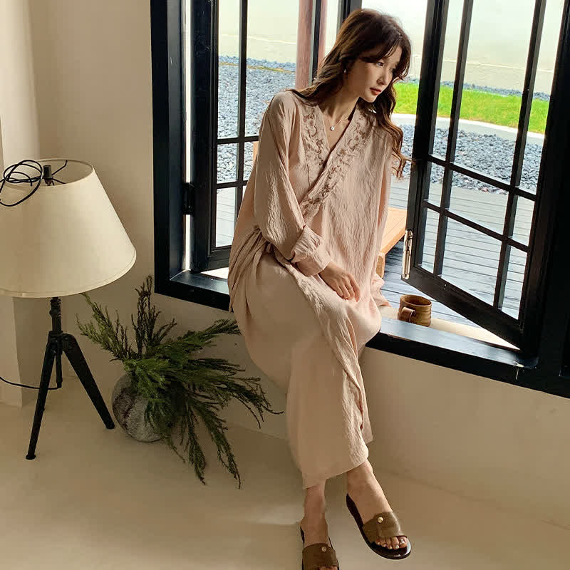 Camicia da notte a maniche lunghe in stile kimono rilassato - image 2
