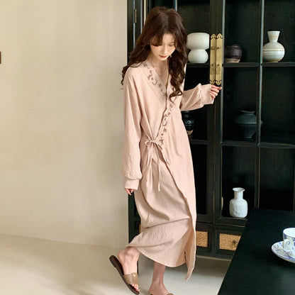 Camicia da notte a maniche lunghe in stile kimono rilassato - Albicocca - L - image 0