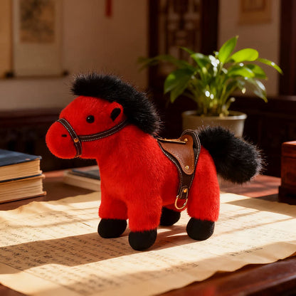 Pony di peluche realistico con sella in finta pelle - Rosso - 2 pezzi - 30cm - image 4