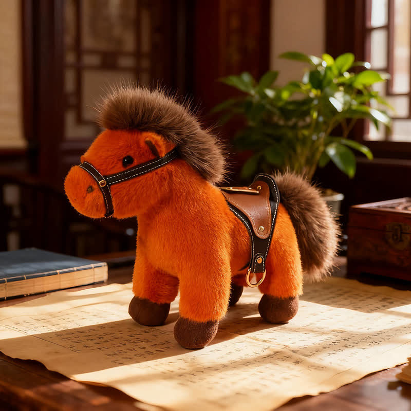 Pony di peluche realistico con sella in finta pelle - Arancia - 2 pezzi - 30cm - image 8