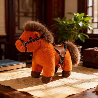 Pony di peluche realistico con sella in finta pelle - Arancia - 2 pezzi - 30cm - image 8