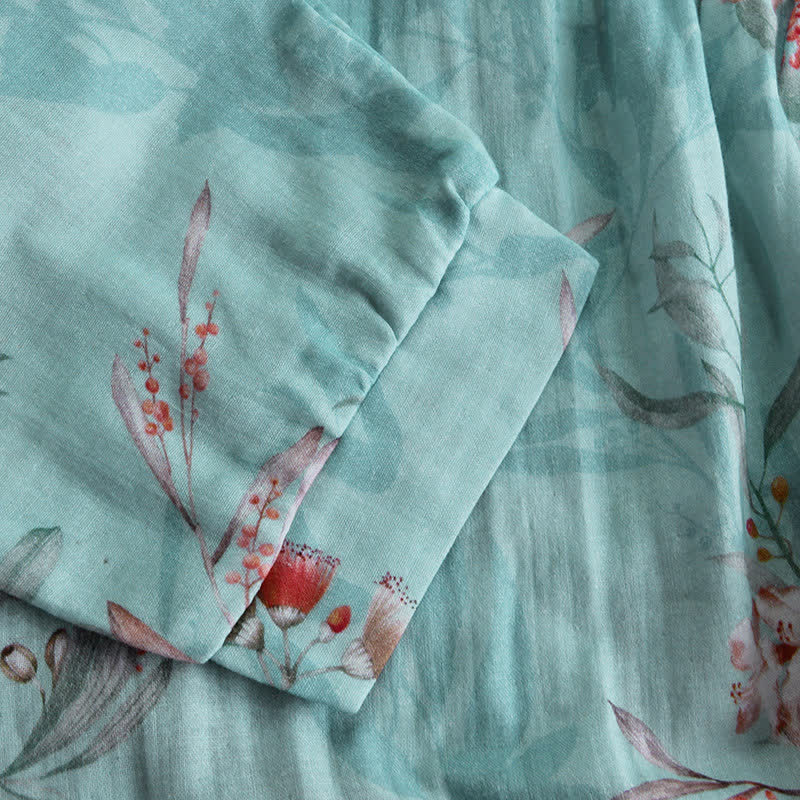 Loungewear in cotone con stampa floreale orientale e collo arricciato - image 2