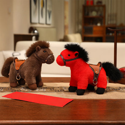 Pony di peluche realistico con sella in finta pelle - image 3