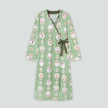 Camicia da notte con volant in stile kimono floreale con medaglione - Verde - 4XL - image 0