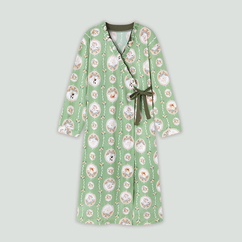 Camicia da notte con volant in stile kimono floreale con medaglione - Verde - 4XL - image 0