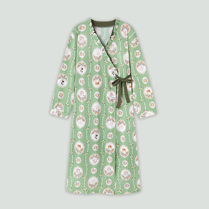 Camicia da notte con volant in stile kimono floreale con medaglione - Verde - 4XL - image 0