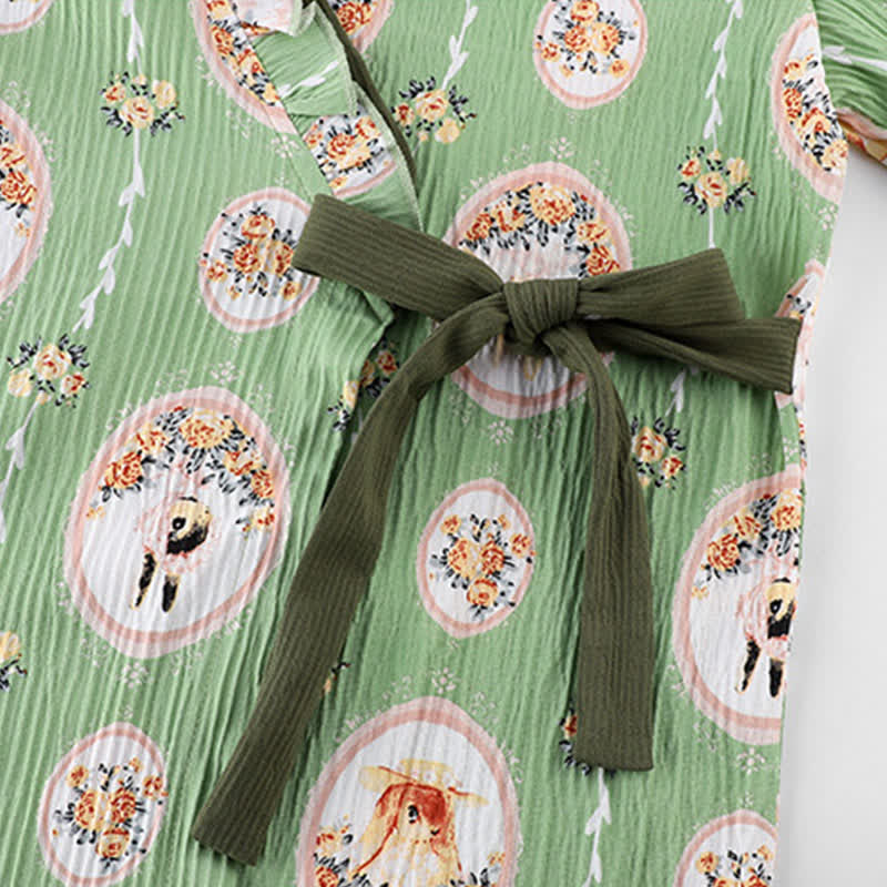 Camicia da notte con volant in stile kimono floreale con medaglione - image 3