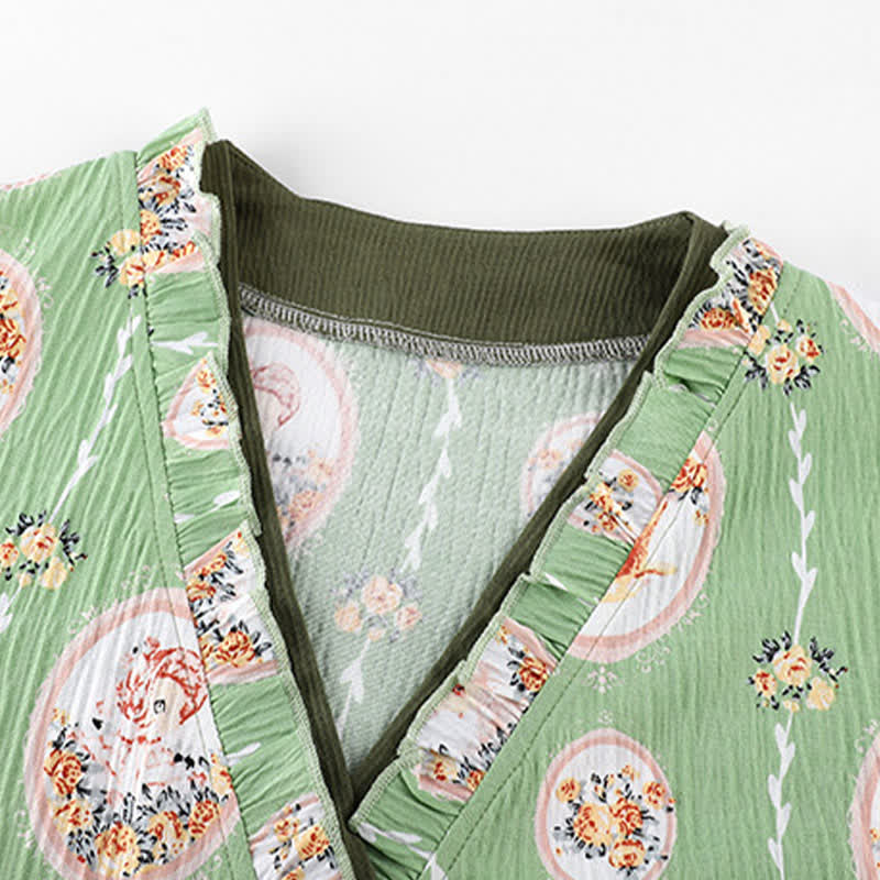 Camicia da notte con volant in stile kimono floreale con medaglione - image 1