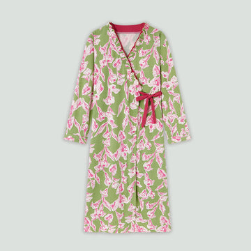 Camicia da notte con volant in stile kimono floreale artistico - Verde - 4XL - image 0