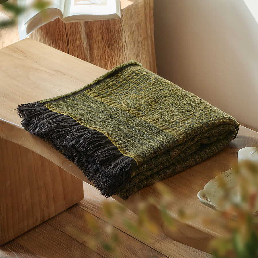 Coperta in cotone con nappe in stile retrò - 140cm x 190cm - image 0