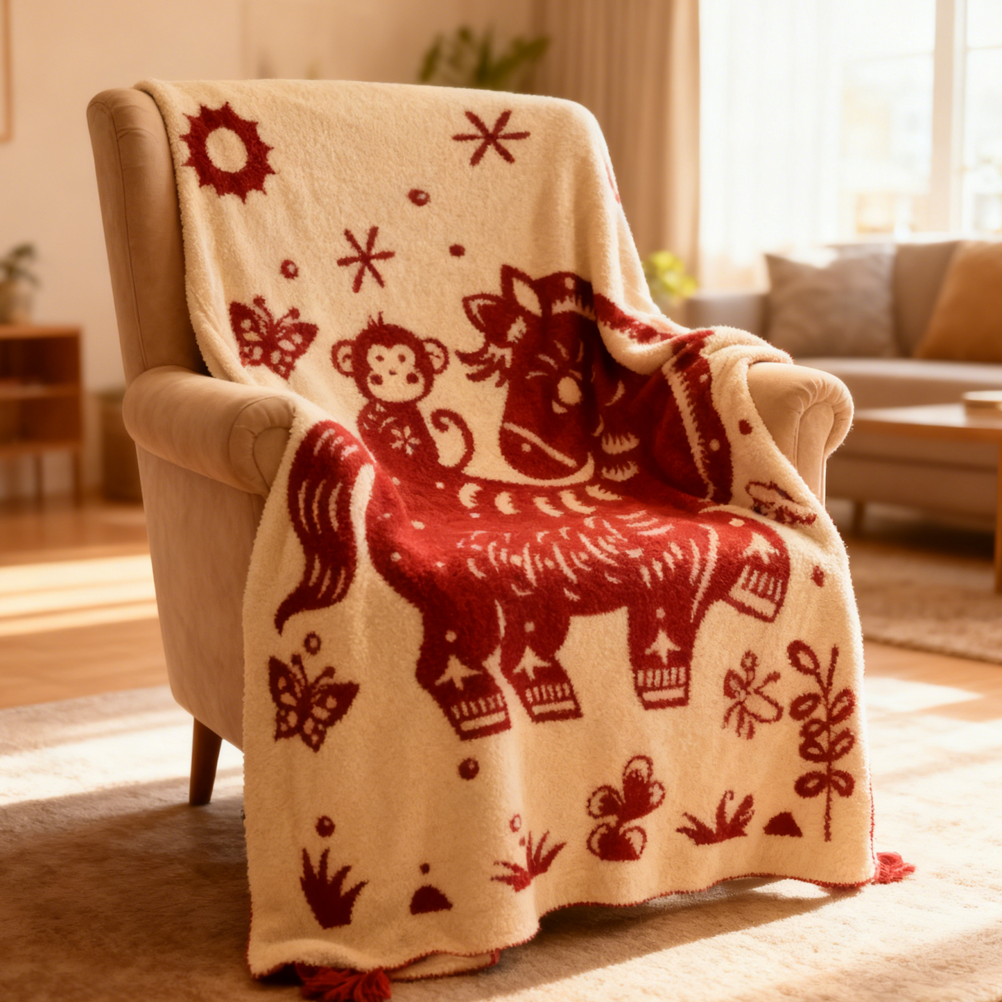 Coperta bifacciale con motivo a cavallo festivo - image 1