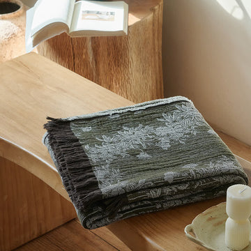 Coperta con nappe in puro cotone floreale vintage - 140cm x 190cm - image 0