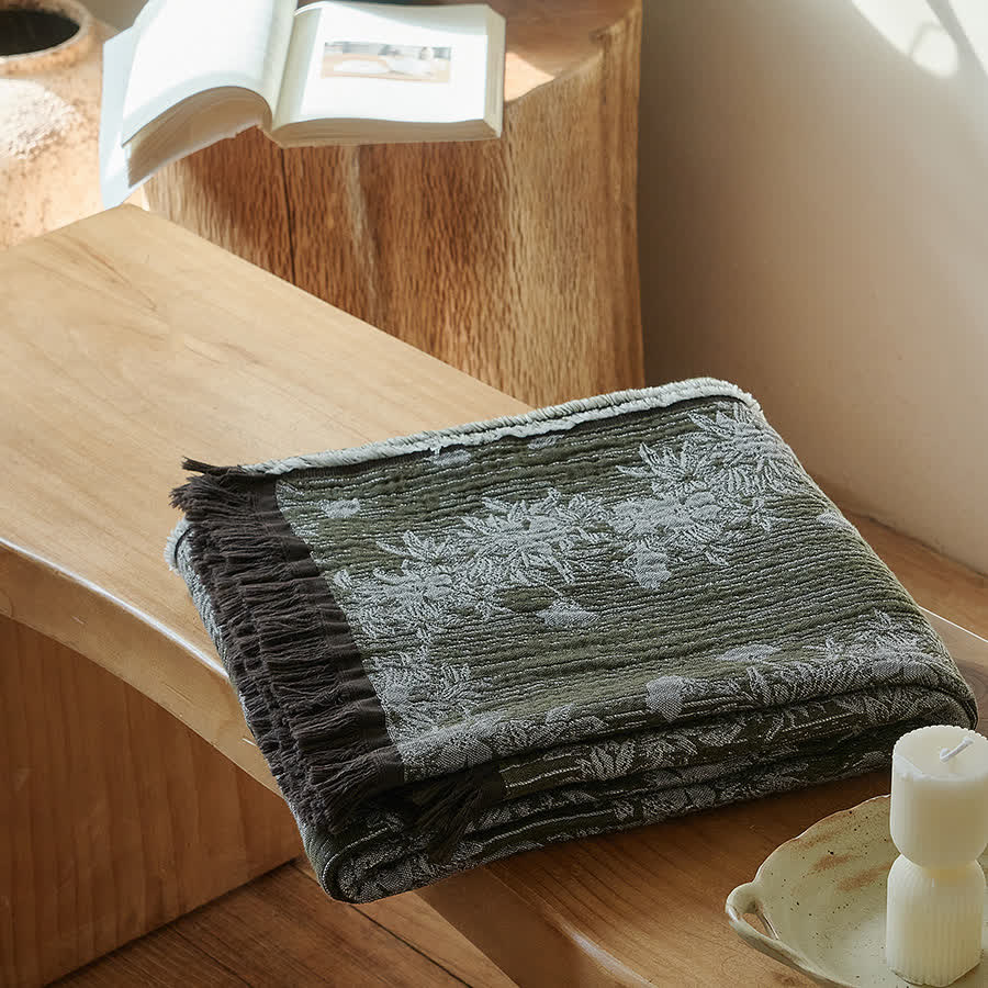 Coperta con nappe in puro cotone floreale vintage - 140cm x 190cm - image 0