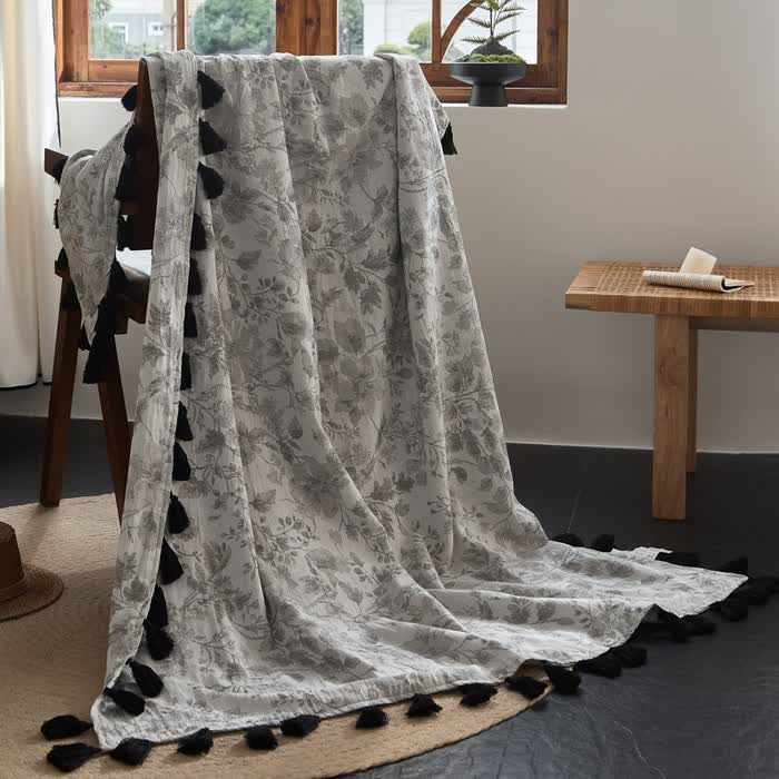 Coperta in lino e cotone jacquard floreale sottile - 120cm x 170cm - image 0