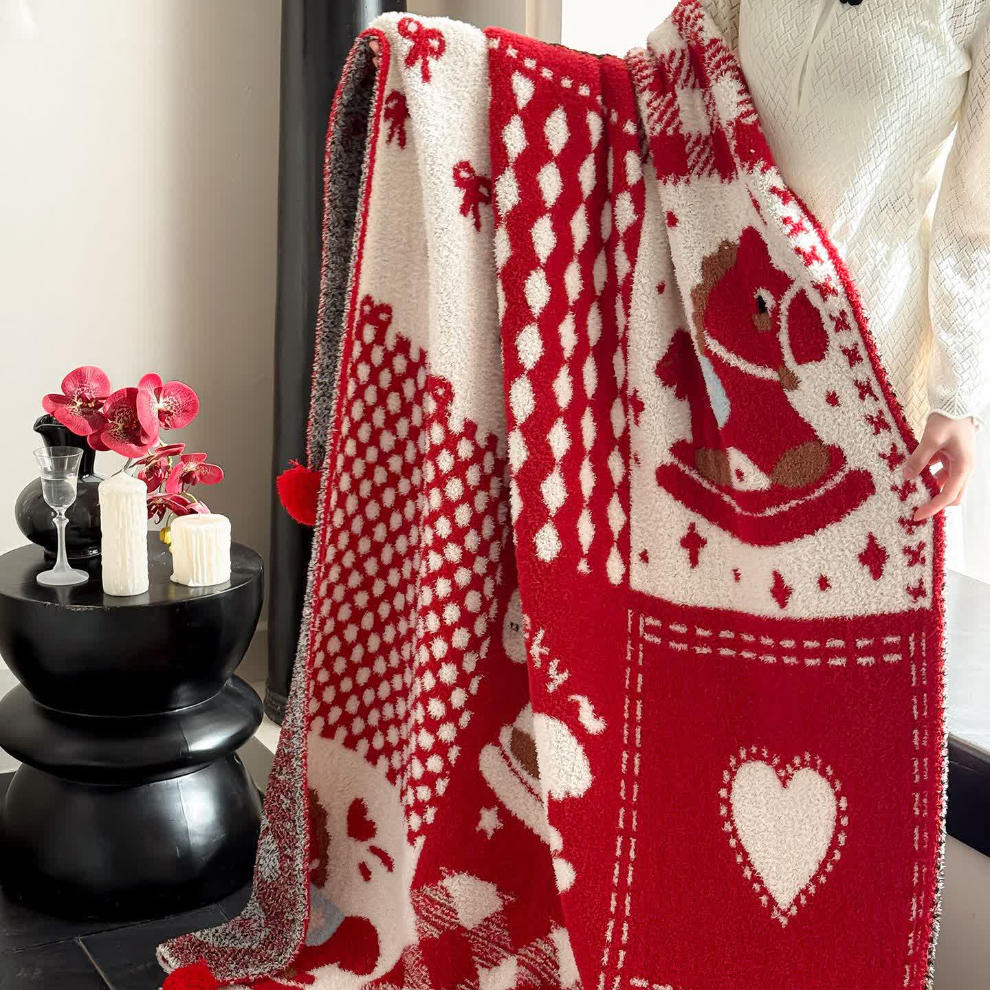 Coperta festiva patchwork rossa e bianca - image 5