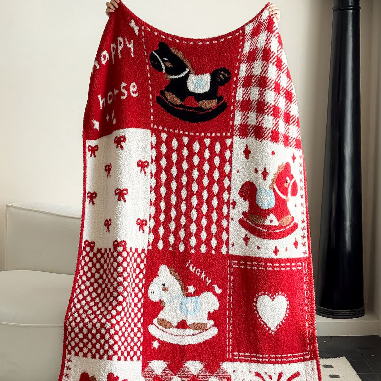 Coperta festiva patchwork rossa e bianca - image 4