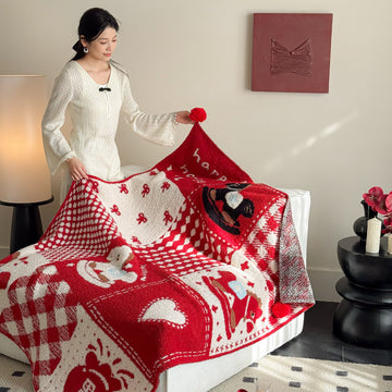 Coperta festiva patchwork rossa e bianca - 51"L x 67"L - image 0