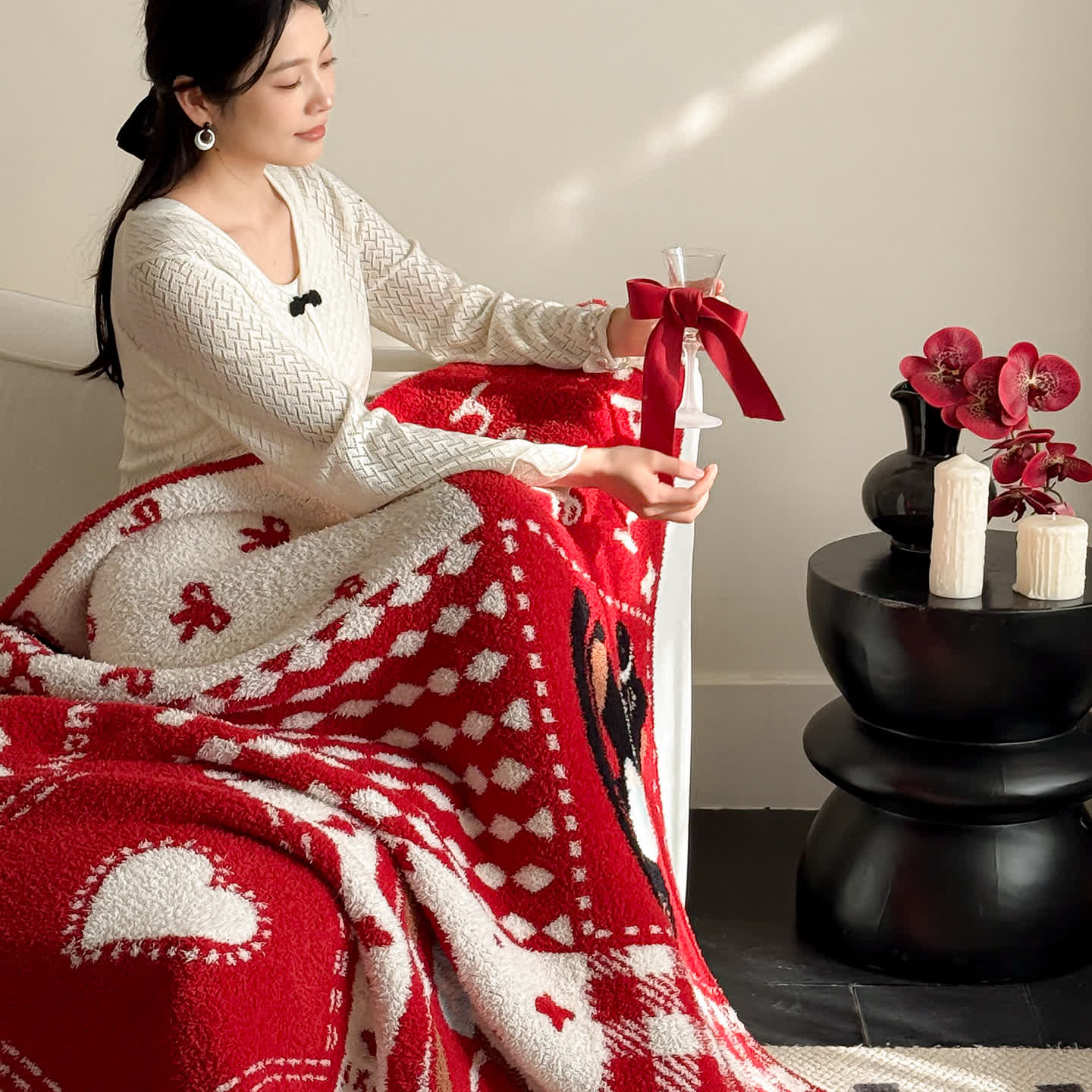 Coperta festiva patchwork rossa e bianca - image 6