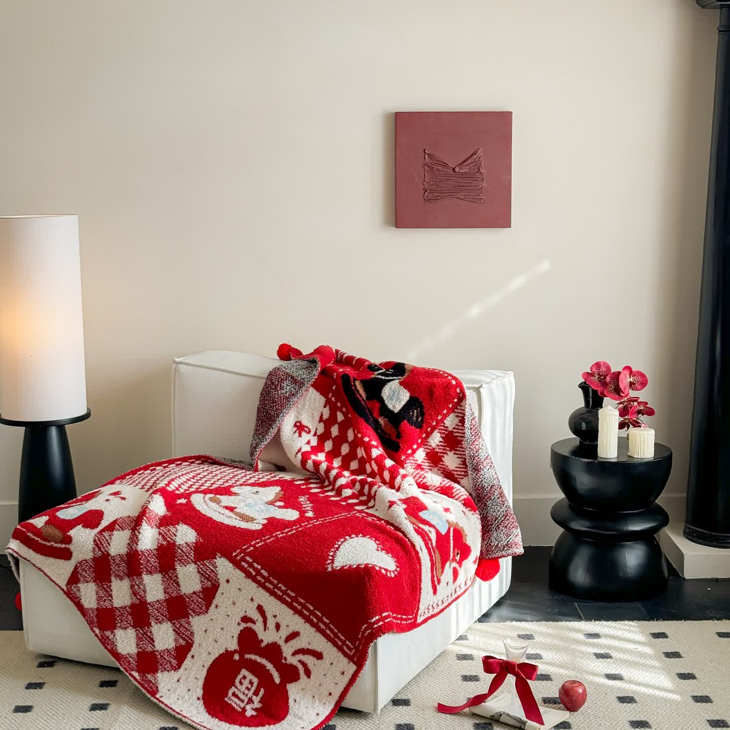 Coperta festiva patchwork rossa e bianca - image 1