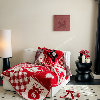 Coperta festiva patchwork rossa e bianca - image 1