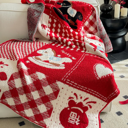 Coperta festiva patchwork rossa e bianca - image 7