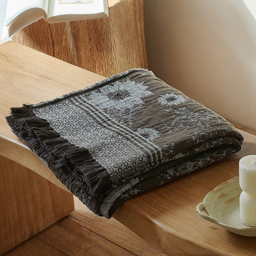 Coperta vintage con nappe in puro cotone e motivo girasole - 140cm x 190cm - image 0
