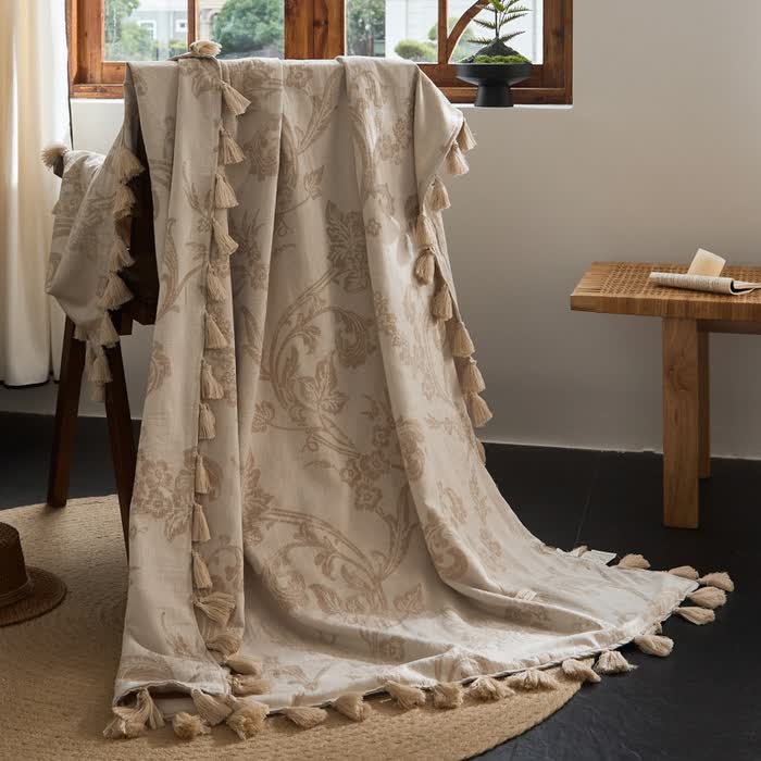 Elegante coperta in cotone e lino jacquard floreale - 120cm x 170cm - image 0