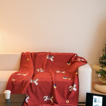 Coperta reversibile in finta lana con motivo cavallo di Troia - image 1