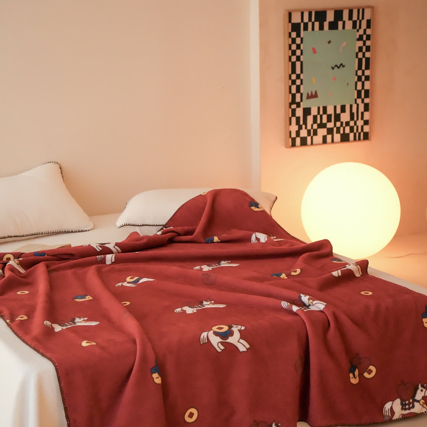 Coperta reversibile in finta lana con motivo cavallo di Troia - image 3