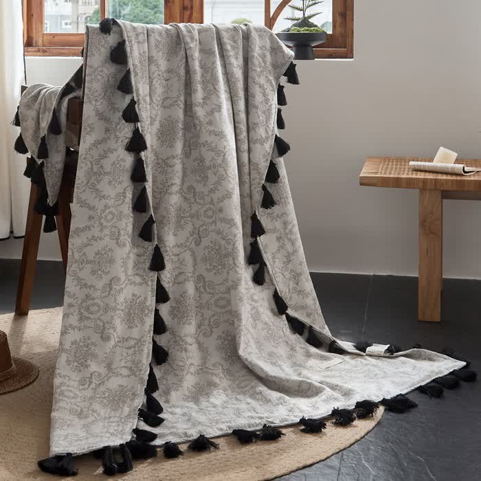 Coperta in cotone e lino jacquard botanico vintage - 120cm x 170cm - image 0