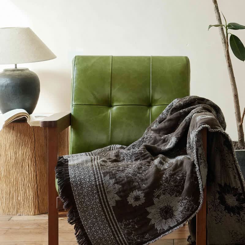 Coperta vintage con nappe in puro cotone e motivo girasole - image 1