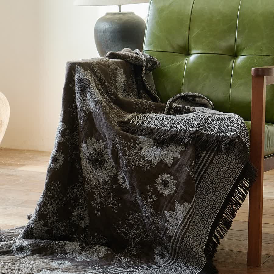 Coperta vintage con nappe in puro cotone e motivo girasole - image 2