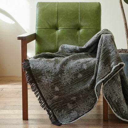 Coperta con nappe in puro cotone floreale vintage - image 1